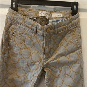 Anthropologie Gray Jeans with Gold Embroidery